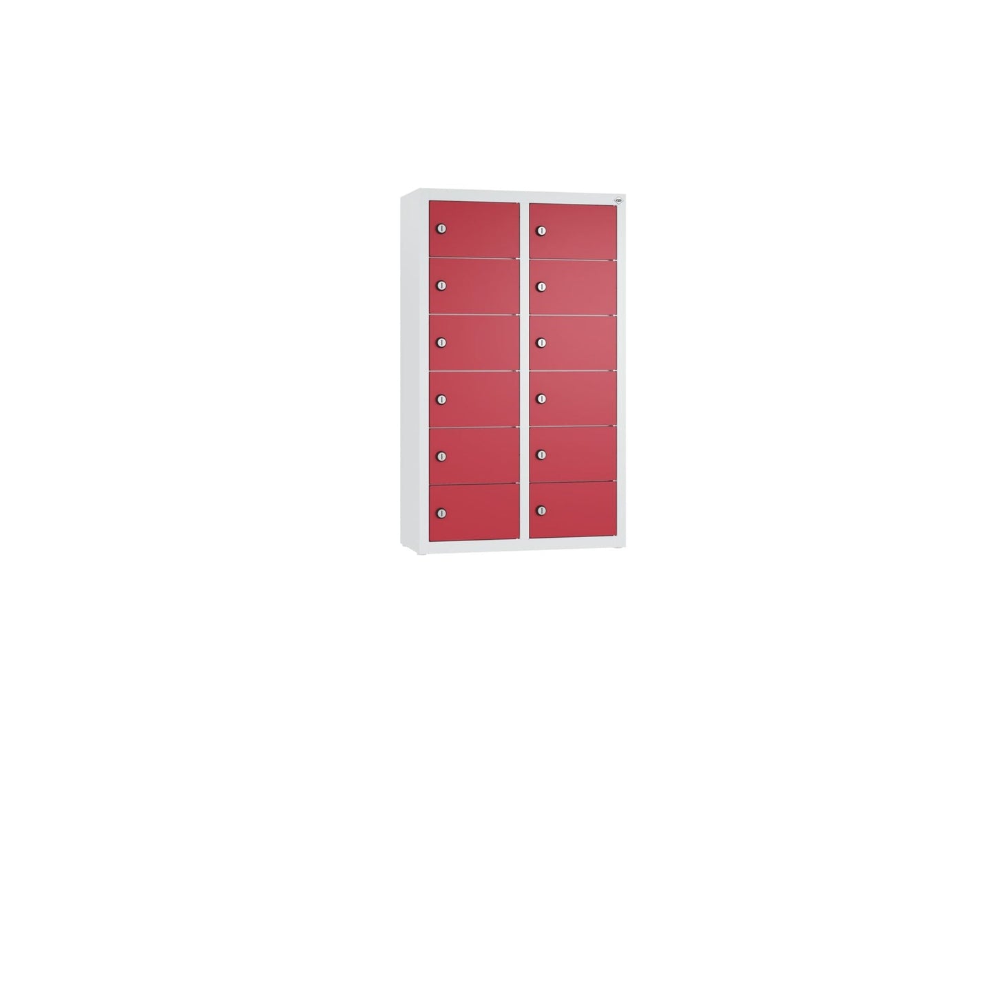 C+P Wandschließfach Intro 460 x 770 x 200 mm (B x H x T) 12 Fächer Zylinderschloss 19,46kg Stahl, lackiert rubinrot