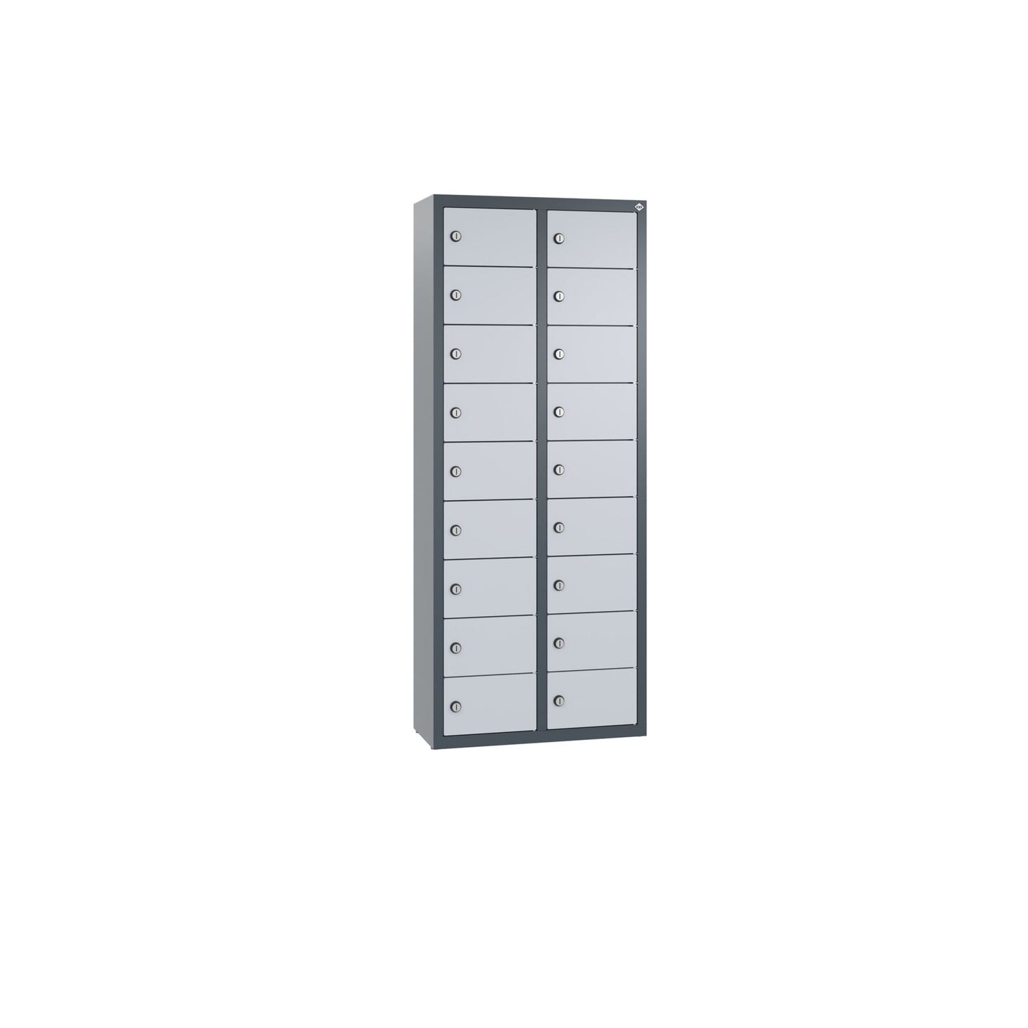 C+P Wandschließfach Intro 460 x 1.130 x 200 mm (B x H x T) 18 Fächer Zylinderschloss 26,76kg Stahl, lackiert weißaluminium