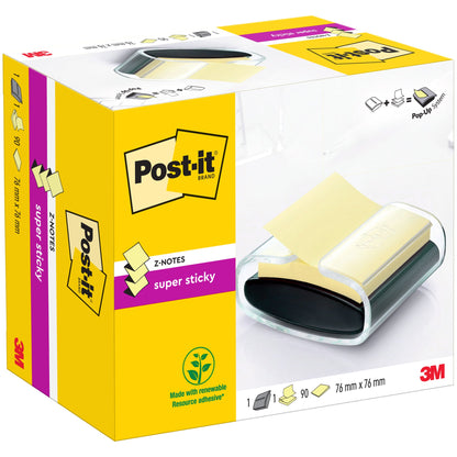Post-it® Haftnotizspender Super Sticky Z-Notes 76 x 76 mm (B x H) Kunststoff schwarz/transparent