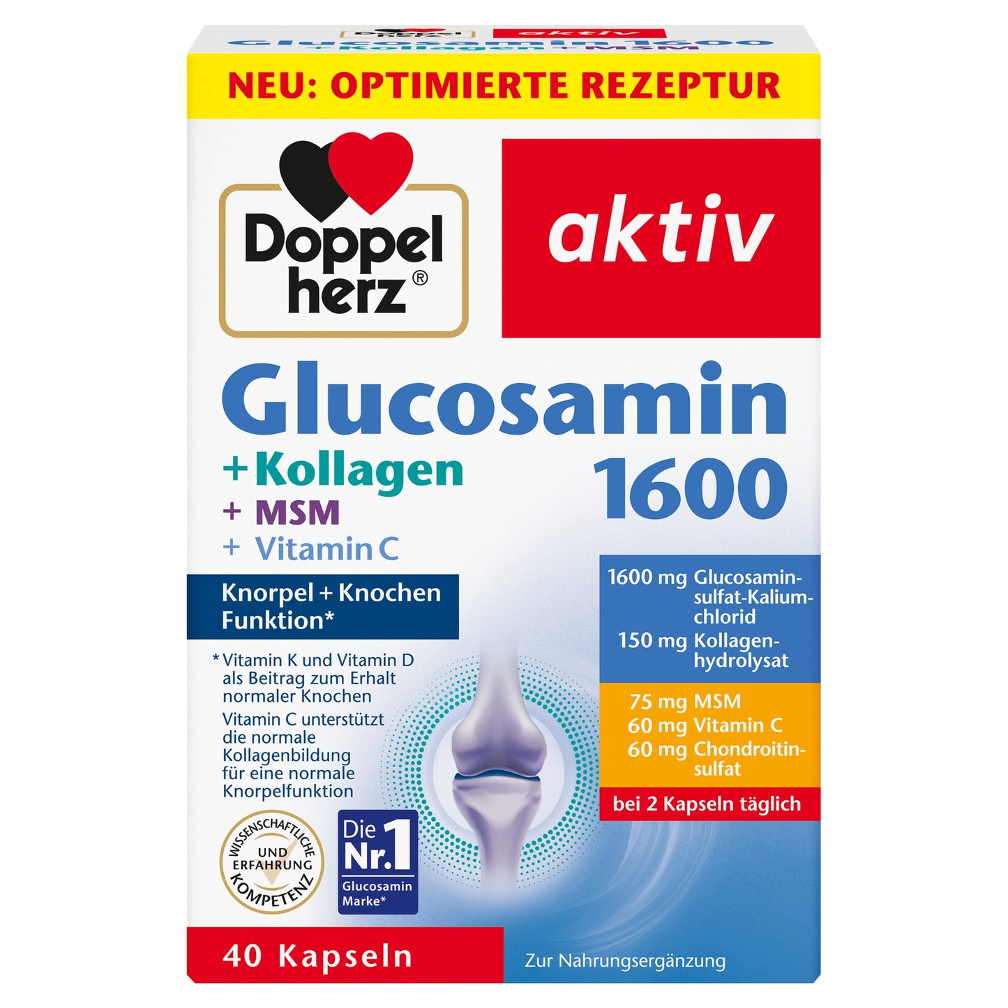 Doppelherz Nahrungsergänzungsmittel aktiv Glucosamin 1600 + Kollagen + MSM + Vitamin C Kapsel 40 St./Pack.