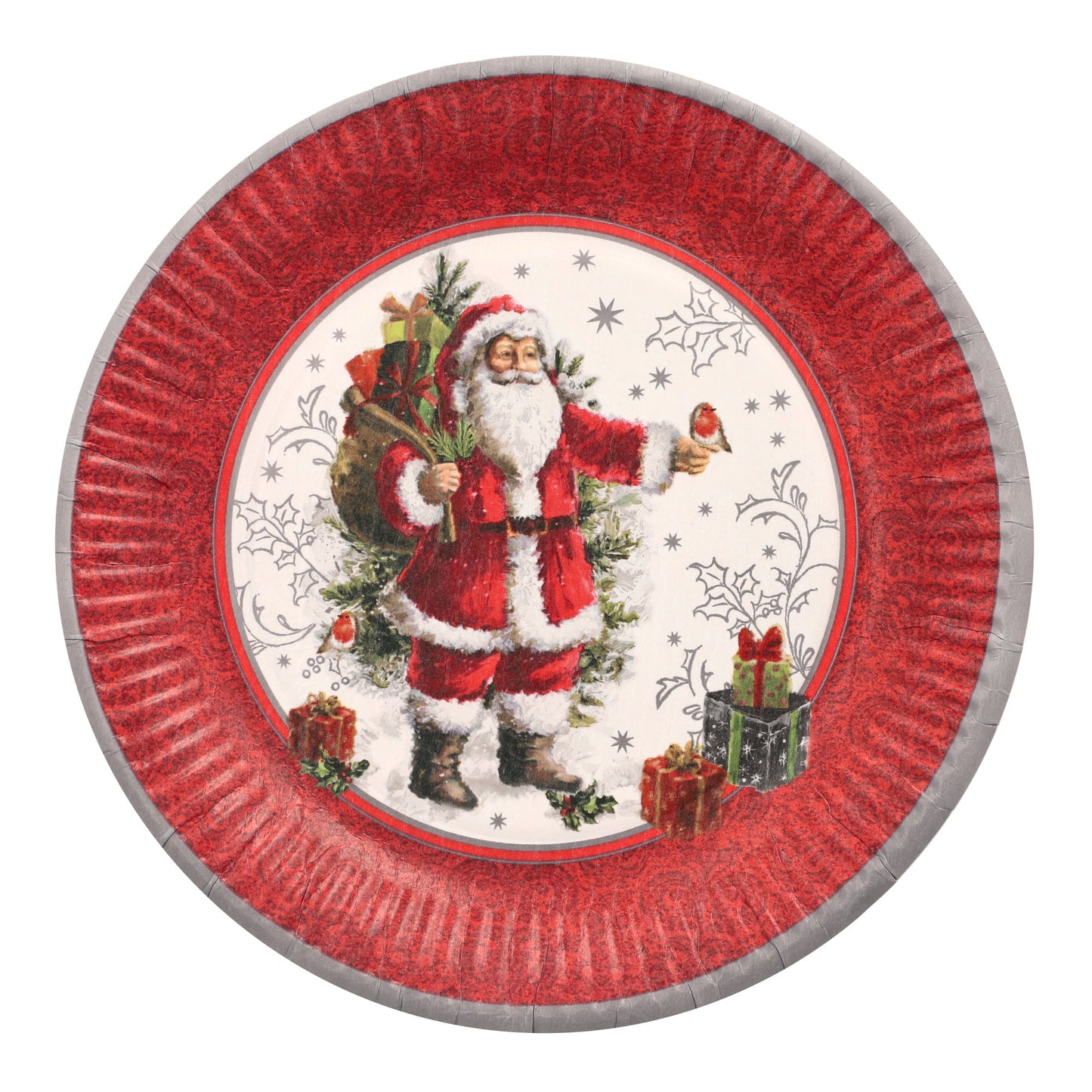 PAPSTAR Weihnachtsteller Einweg 23cm Frischfaserkarton bordeaux HoHoHo 10 St./Pack.