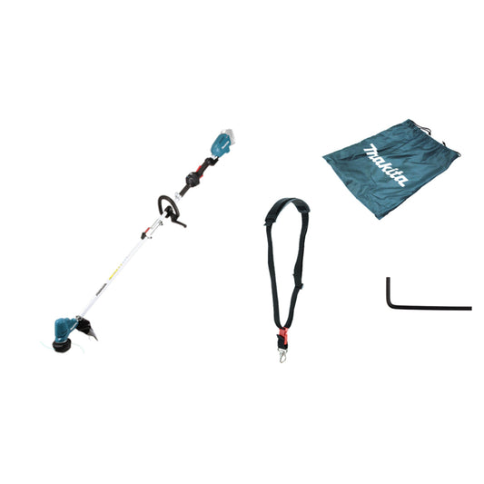Makita® Rasentrimmer DUR191L 23/25,5/30cm Stufe 1: 3.500, Stufe 2: 5.100, Stufe 3: 6.000 U/Min. Akku inkl. Schultergurt, Sechkantstiftschlüssel, Zubehörbeutel Zubehör erforderlich erforderliches Zubehör: Makita Akku BL 1850B, Akku-Ladegerät DC18RC