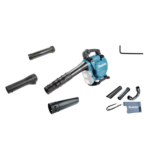 Makita® Laubsauger DUB363 804m³/h 234km/h 7.850 U/Min. Akku Zubehör erforderlich erforderliches Zubehör: 2 x Makita Akku BL1850B, Akkuladegerät DC18RC inkl. Runddüse 72, 2 x Saugrohr (A/B), Blasrohr 90-72, Absaug-Set, Sechskantstiftschlüssel (4 mm)