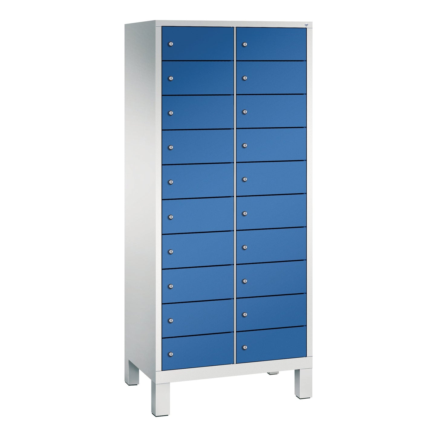 C+P Schließfachschrank Evolo48 Notebooks, Tablets, Smartphones 2 x 10 Fächer Stahl, lackiert Farbe der Front: enzianblau