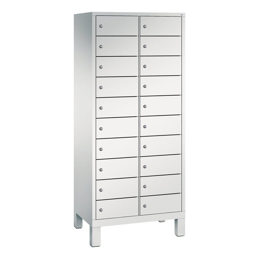 C+P Schließfachschrank Evolo48 Notebooks, Tablets, Smartphones 2 x 10 Fächer Stahl, lackiert Farbe der Front: lichtgrau