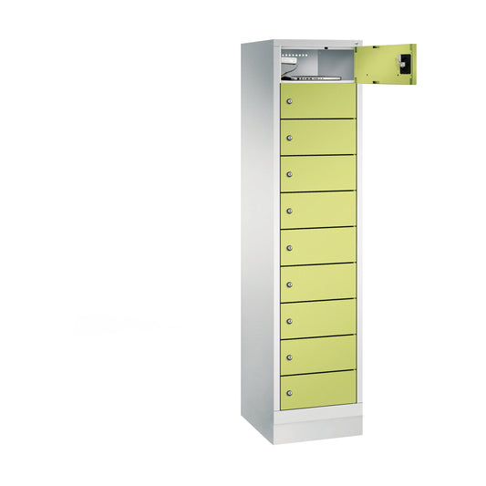C+P Schließfachschrank Evolo48 Notebooks, Tablets, Smartphones 10 Fächer Stahl, lackiert Farbe der Front: clowngrün