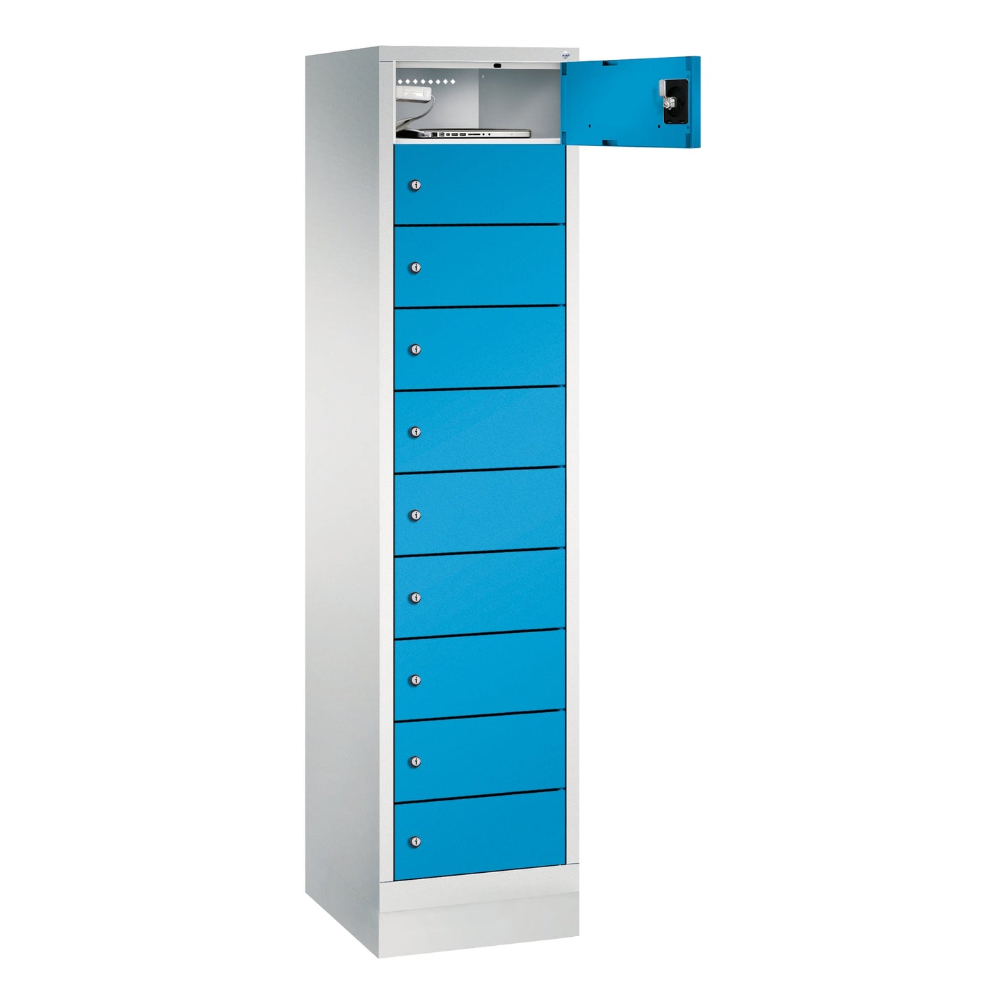 C+P Schließfachschrank Evolo48 Notebooks, Tablets, Smartphones 10 Fächer Stahl, lackiert Farbe der Front: lichtblau