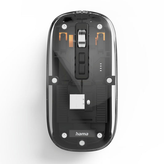 Hama Optische PC Maus WM-600 Links- und Rechtshänder nicht ergonomisch Empfänger: USB-A, Maus: USB-C 10m Akku inikl. USB-A Empfänger, USB-C/USB-A Ladekabel (1,8 m), Kabelmanager transparent