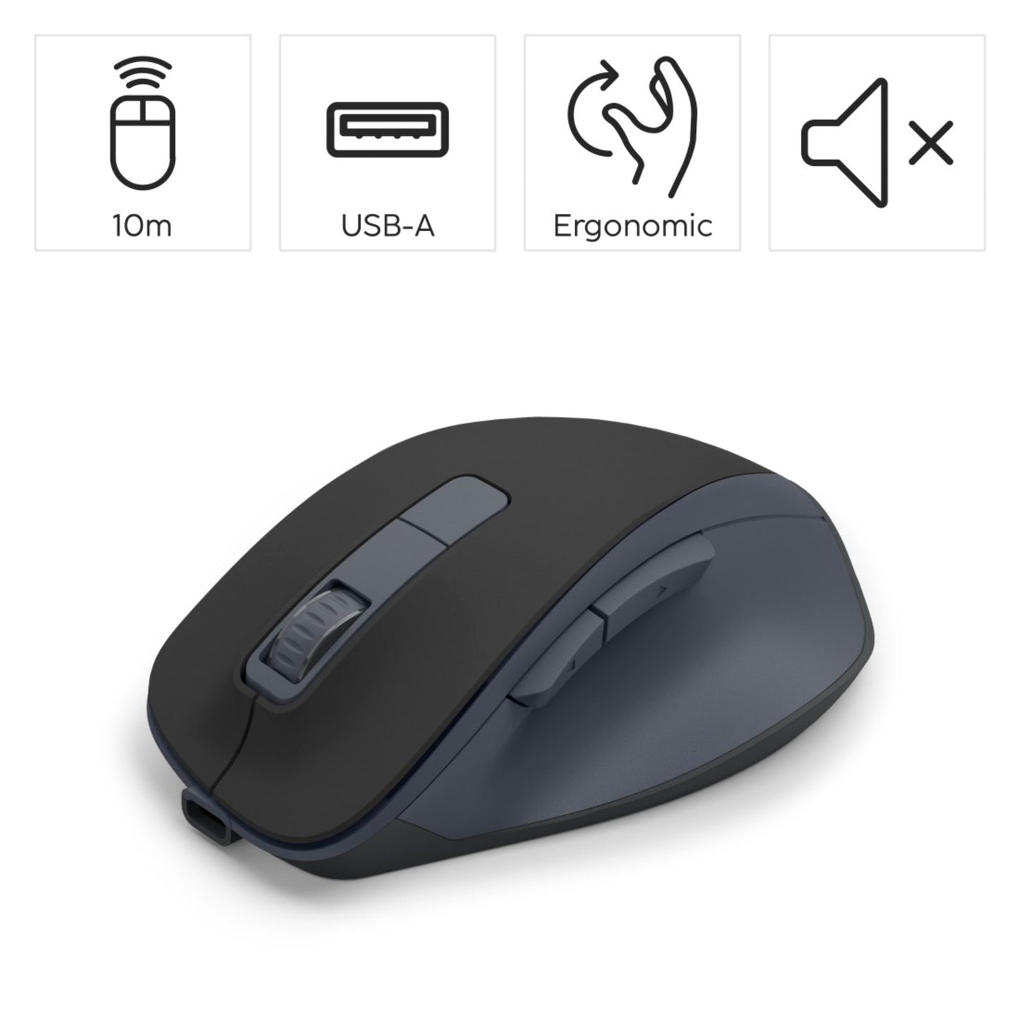 Hama Optische PC Maus WM-500 Rechtshänder nicht ergonomisch Empfänger: USB-A, Maus: USB-C 10m Akku inkl. USB-A Empfänger, USB-C/USB-A Ladekabel (1,8 m), Kabelmanager schwarz