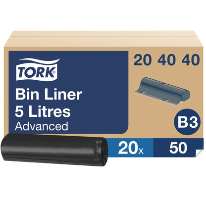 Tork Müllbeutel 5l 55 % recyceltem Post-Consumer-Recylingmaterial schwarz 20 x 50 St./Pack.