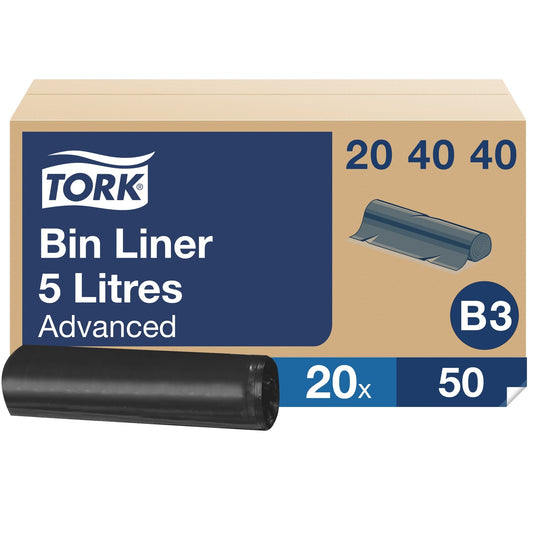 Tork Müllbeutel 5l 55 % recyceltem Post-Consumer-Recylingmaterial schwarz 20 x 50 St./Pack.