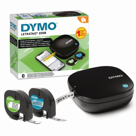 DYMO® Beschriftungsgerät LetraTag® 200B 5 Schriftgrößen 2 Druckzeilen inkl. 2 Schriftbandkassetten (12 mm x 4 m, schwarz auf weiß/schwarz auf transparent)