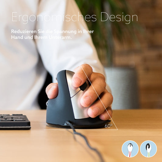 R-Go Tools Optische PC Maus HE Break Linkshänder ergonomisch USB-C schwarz