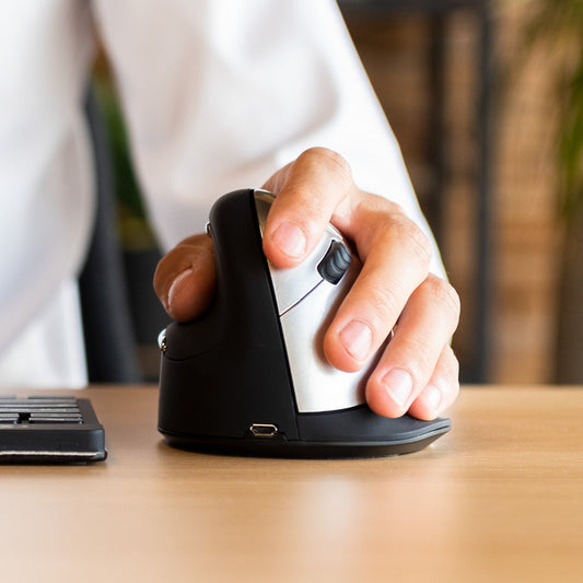 R-Go Tools Optische PC Maus HE Break Linkshänder ergonomisch USB-C 10m Akku inkl. Micro-USB/USB-C-Ladekabel (1 m), Nano-Empfänger schwarz