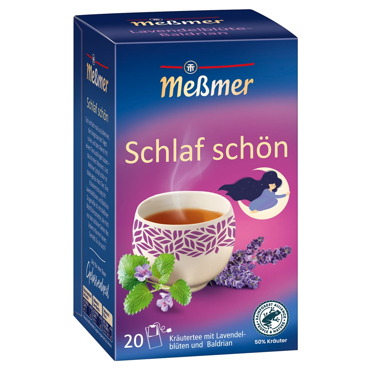 Meßmer Tee Schlaf schön Kräutertee mit Lavendelblüten, Baldrian 20 Btl./Pack.