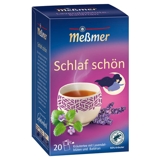 Meßmer Tee Schlaf schön Kräutertee mit Lavendelblüten, Baldrian 20 Btl./Pack.