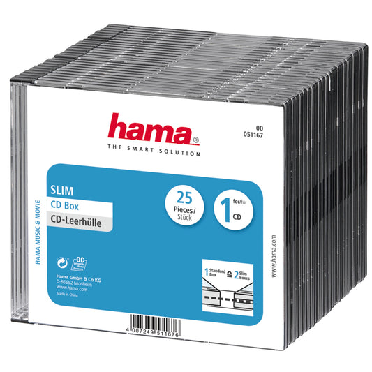 Hama CD/DVD Hülle Slim 12,5 x 14,2 x 0,5 cm (B x H x T) Polystyrol schwarz/transparent 25 St./Pack.