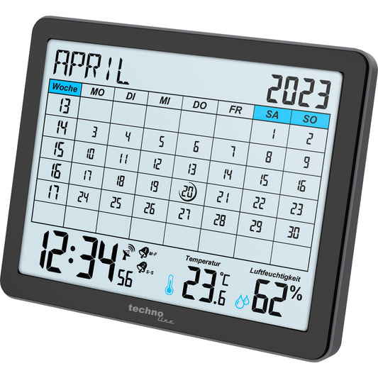 technoline® Digitalkalender WT 2600 17,2 x 14 x 2,5 cm (B x H x T) funkgesteuert Batterie schwarz