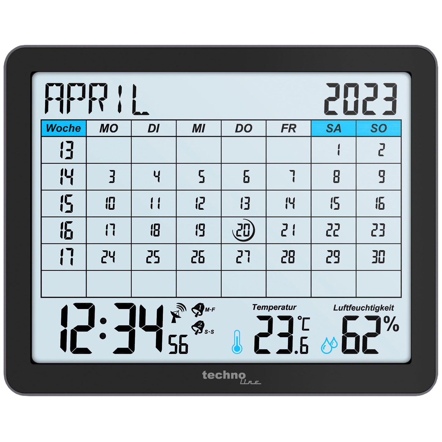 technoline® Digitalkalender WT 2600 17,2 x 14 x 2,5 cm (B x H x T) funkgesteuert Batterie schwarz