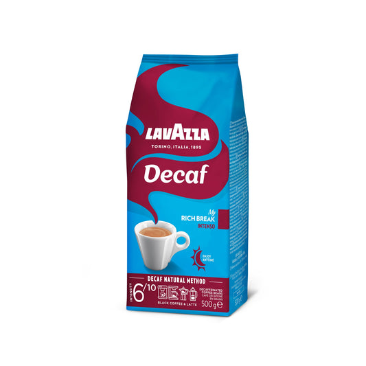 Lavazza Kaffee DECAF: My rich break Intenso, Tabak, holzig ganze Bohne 500 g/Pack.