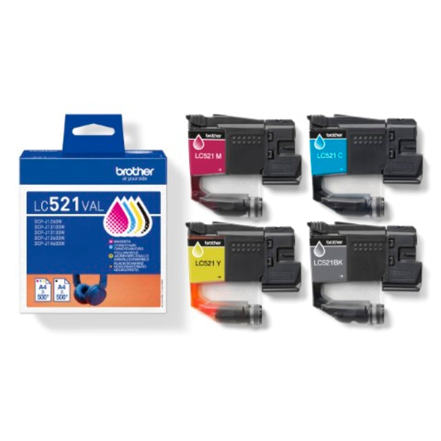 Brother Tintenpatrone Originalzubehör LC-521VAL ca. 4 x 500 Seiten schwarz, mehrfarbig 4 St./Pack.