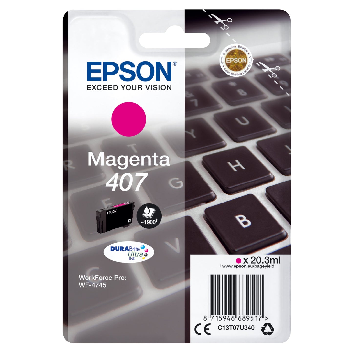 Epson Tintenpatrone Originalzubehör 407 ca. 1.900 Seiten magenta 20,3ml