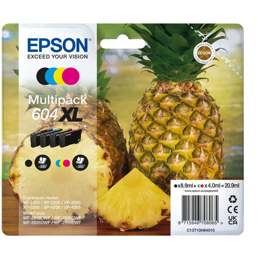 Epson Tintenpatrone Originalzubehör 604XL ca. 500 Seiten schwarz, ca. 3 x 350 Seiten farbig schwarz, mehrfarbig 4 St./Pack.